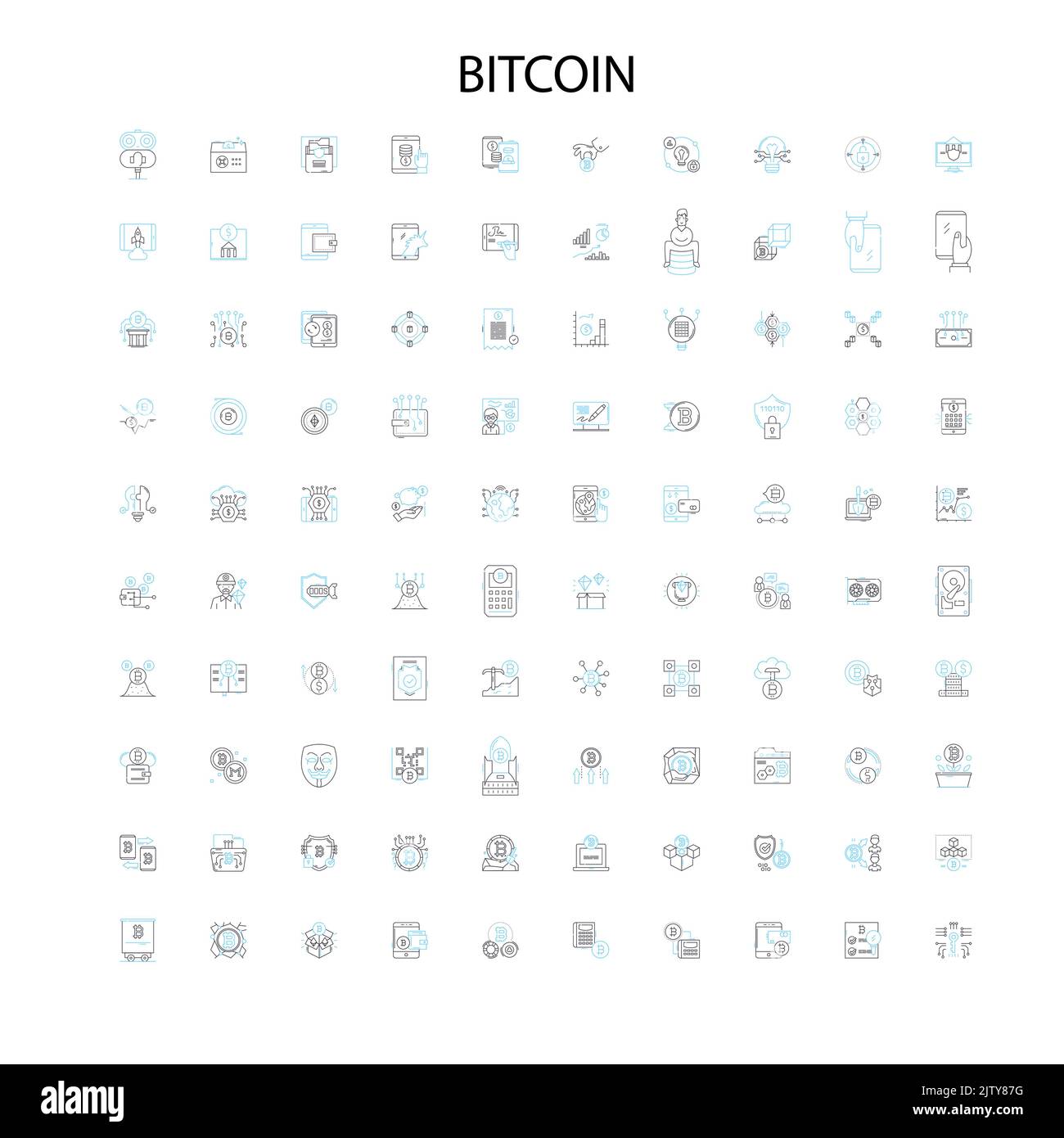 bitcoin icons, signs, outline symbols, concept linear illustration line