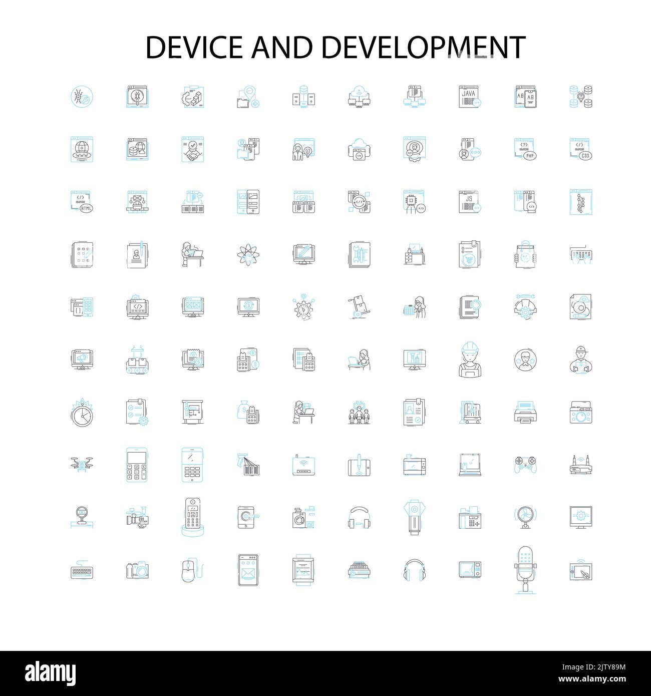 device and development icons, signs, outline symbols, concept linear illustration line collection Stock Vector