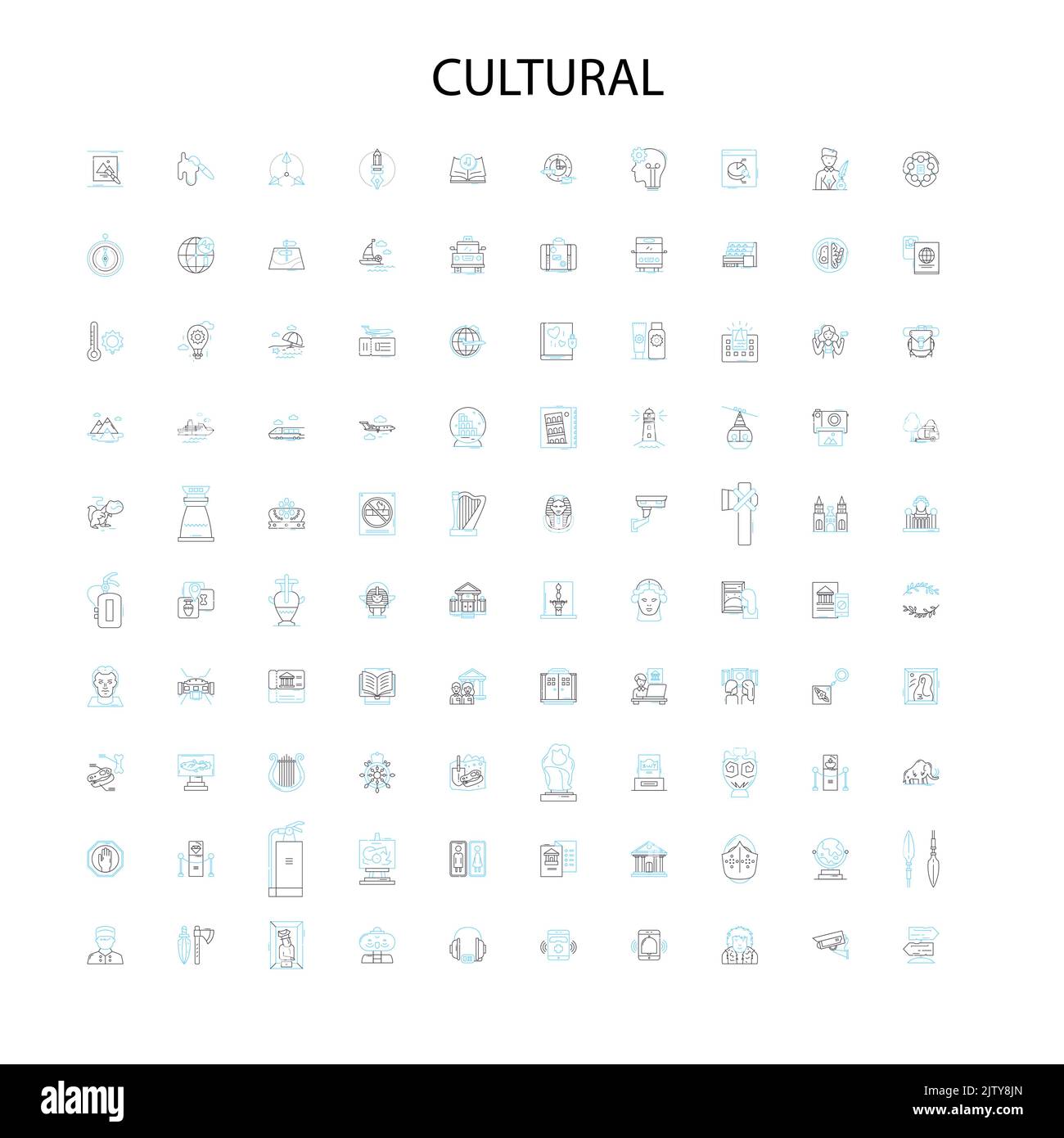 cultural icons, signs, outline symbols, concept linear illustration line collection Stock Vector