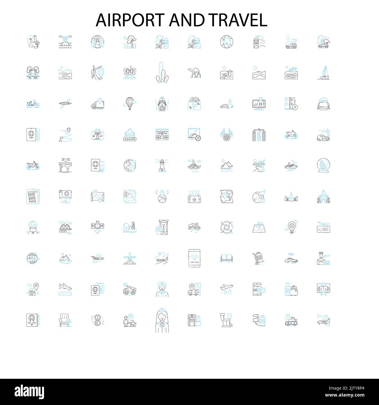 airport and travel icons, signs, outline symbols, concept linear illustration line collection Stock Vector