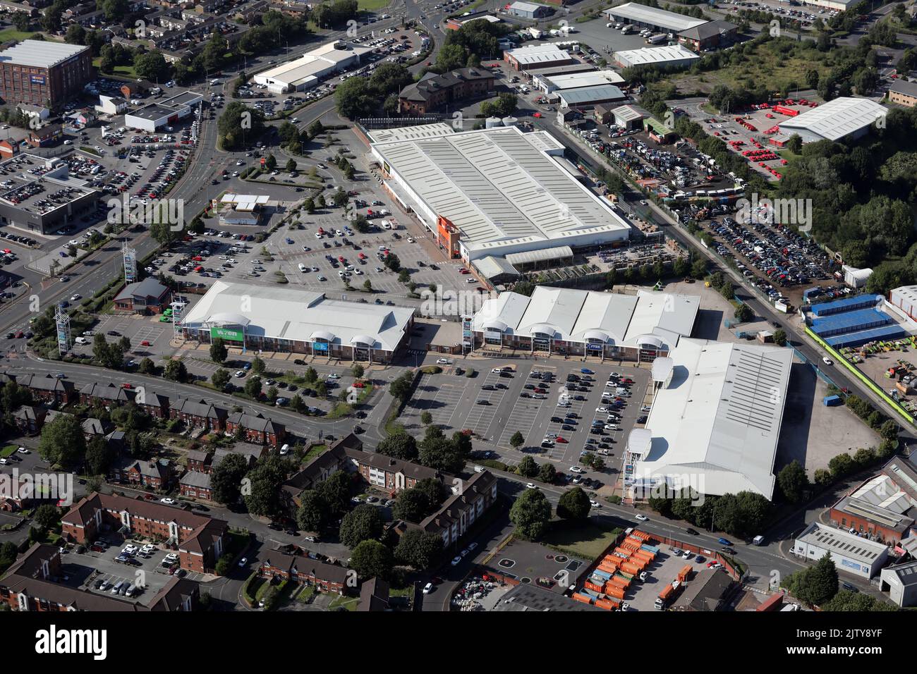aerial view of Bolton Gate Retail Park, Bolton Stock Photo