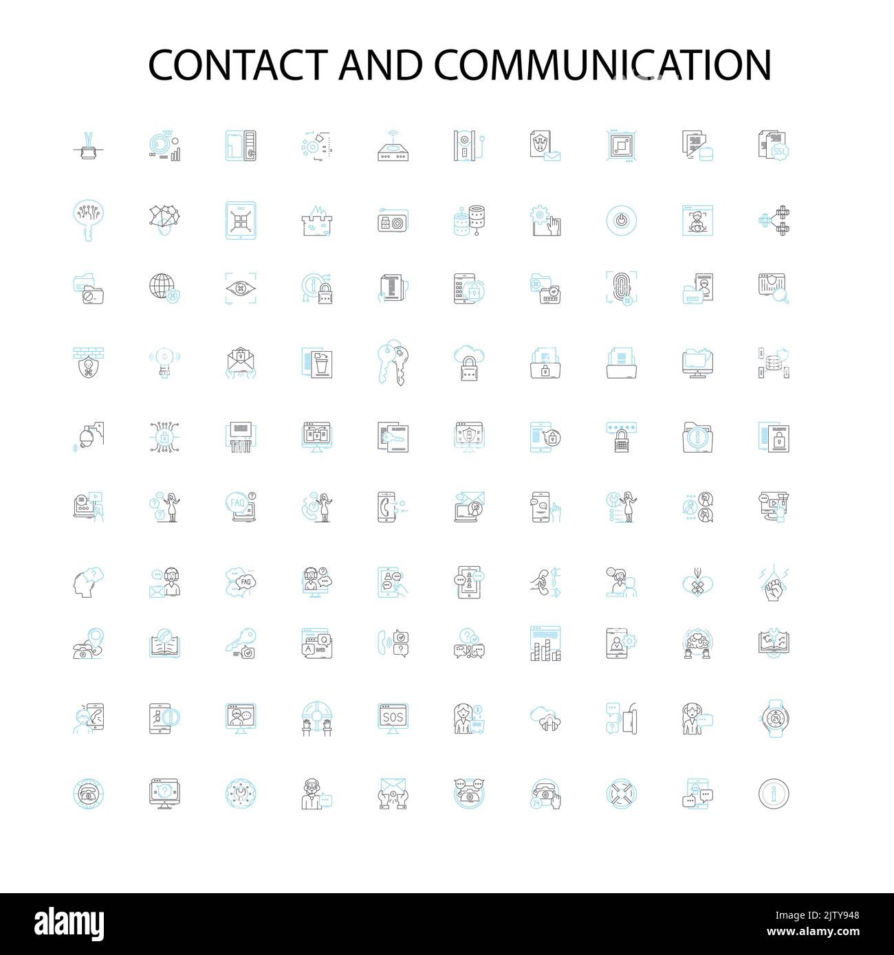 contact and communication icons, signs, outline symbols, concept linear
