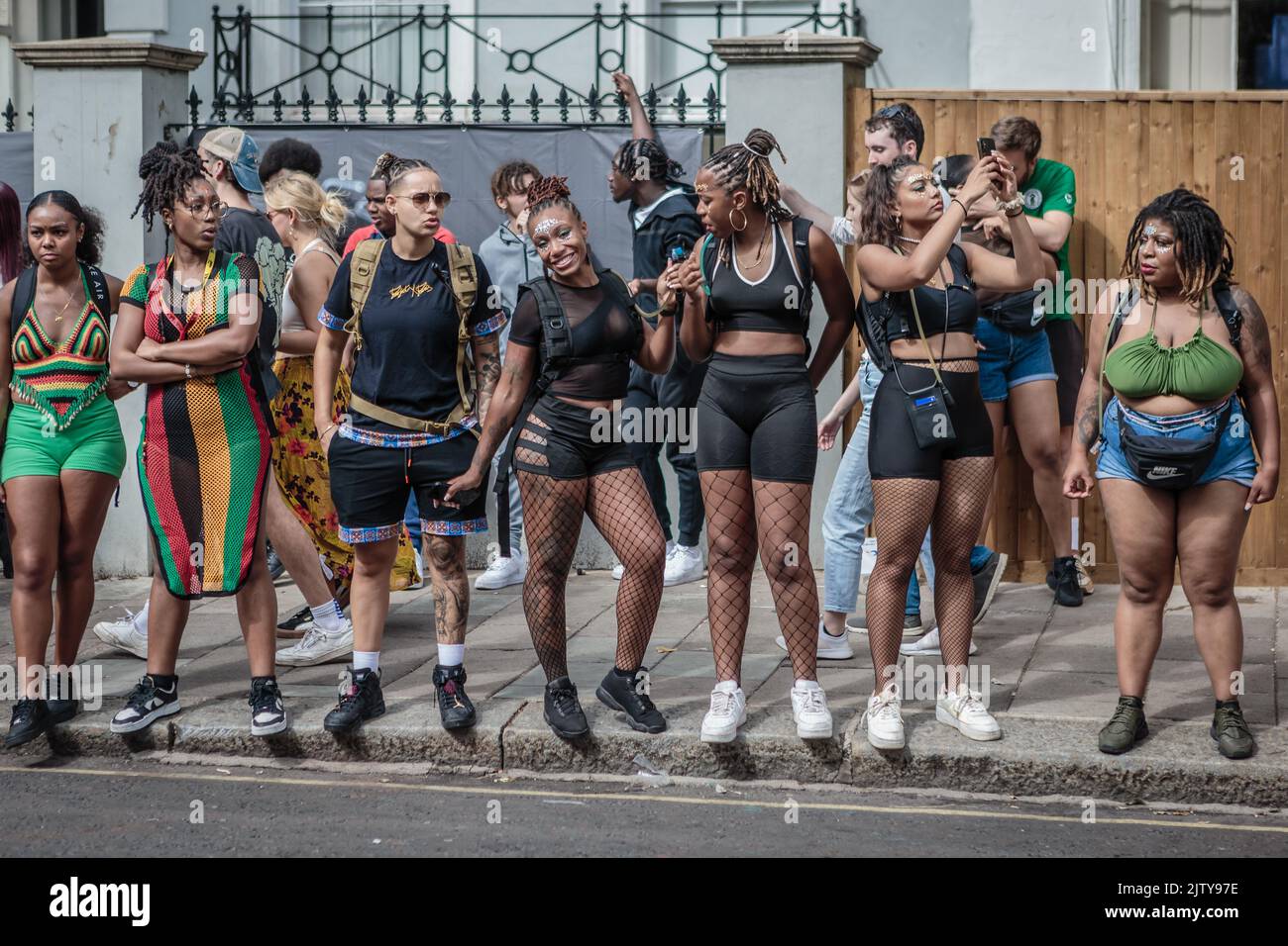 Young revellers at the Notting Hill Carnival in London. Stock Photo