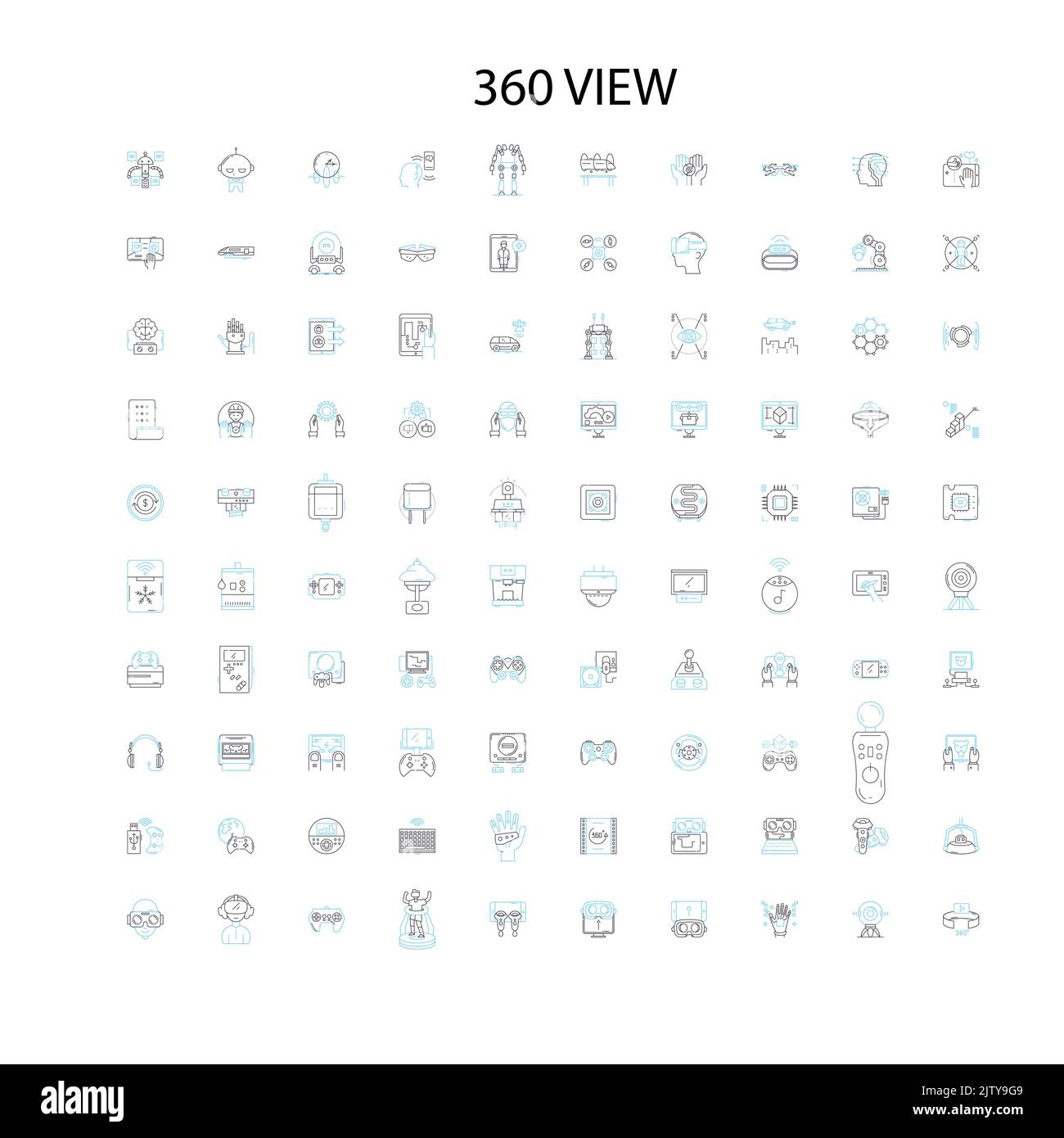 360 view icons, signs, outline symbols, concept linear illustration ...
