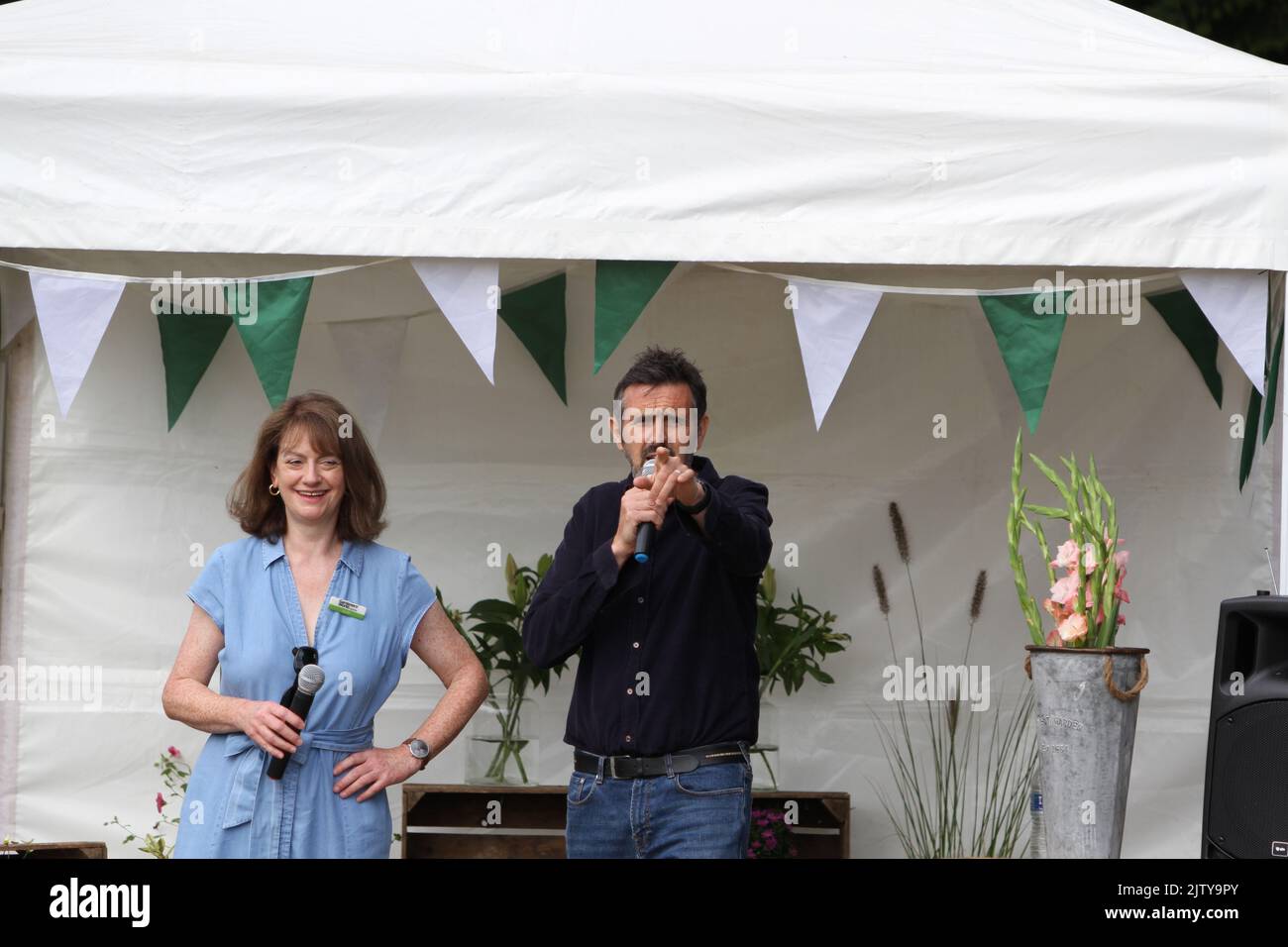The first ever BBC Gardeners' World Autumn Fair is taking place at Audley End House in Essex. Adam Frost, one of the presenters of the BBC Gardeners' World programme, in conversation with Lucy Hall, editor of BBC Gardeners' World magazine. Stock Photo