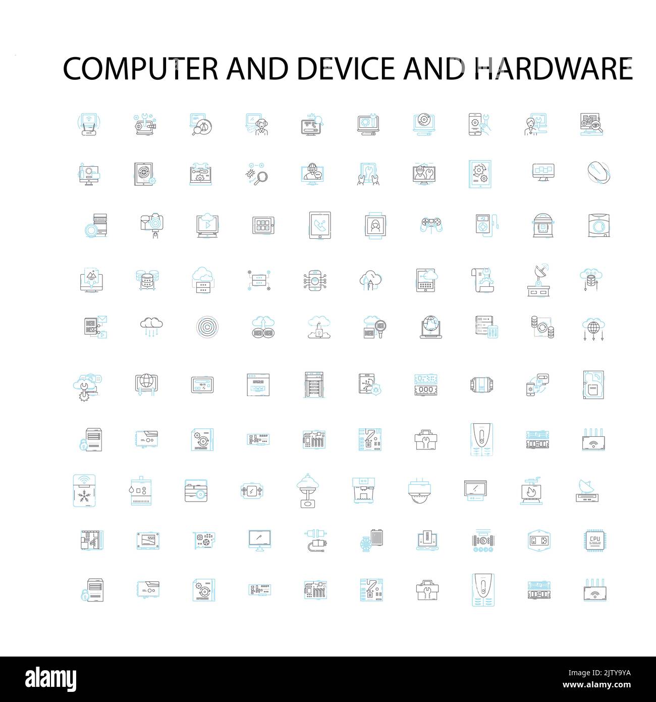 computer and device and hardware icons, signs, outline symbols, concept linear illustration line collection Stock Vector