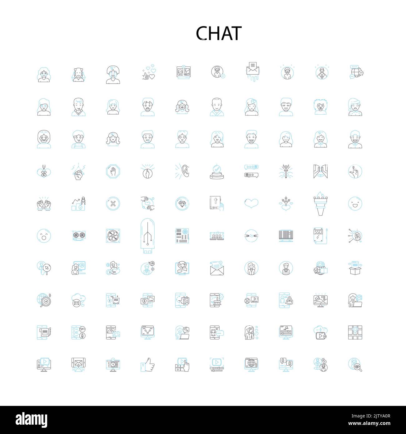 chat icons, signs, outline symbols, concept linear illustration line collection Stock Vector