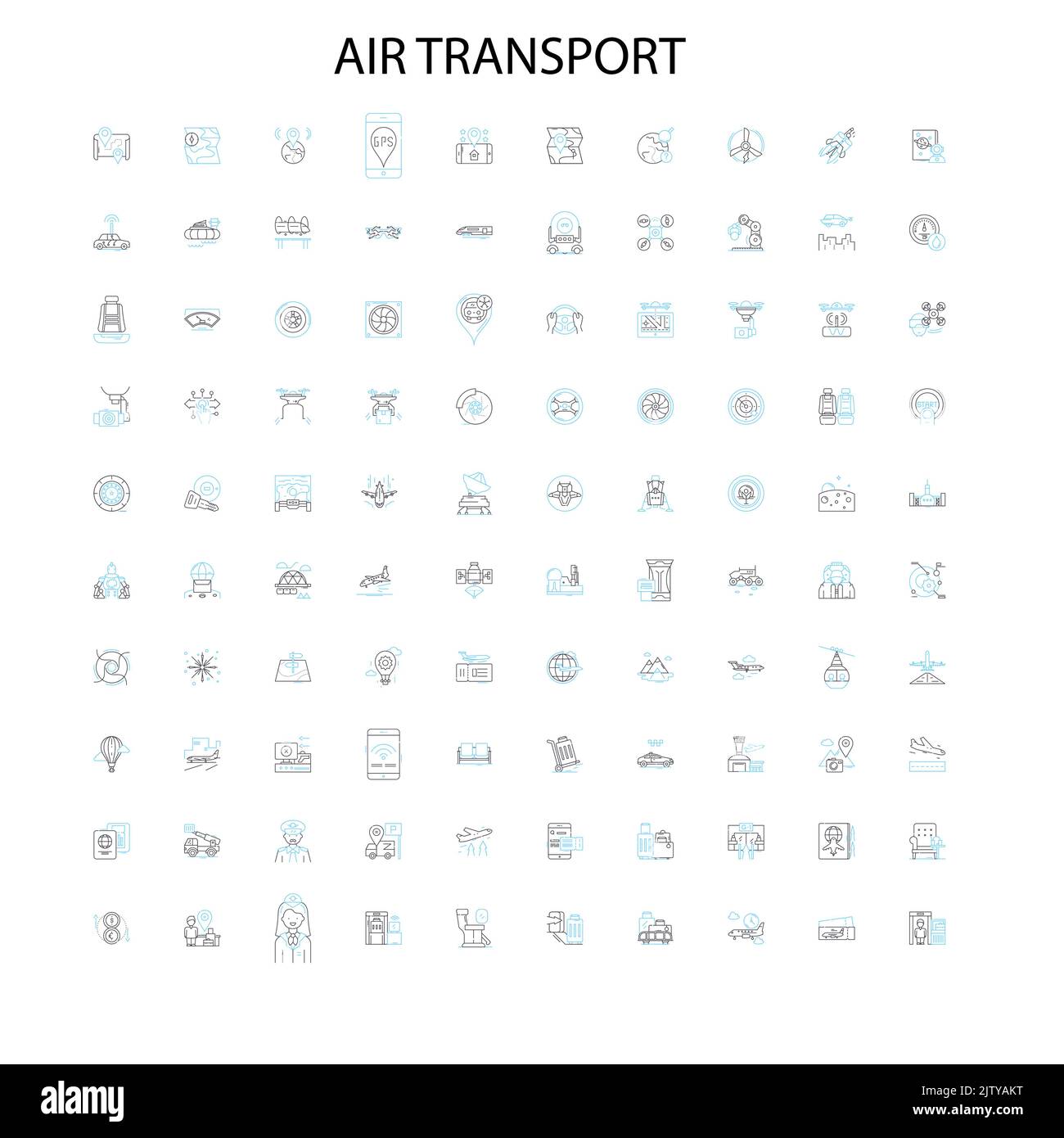 air transport icons, signs, outline symbols, concept linear illustration line collection Stock Vector