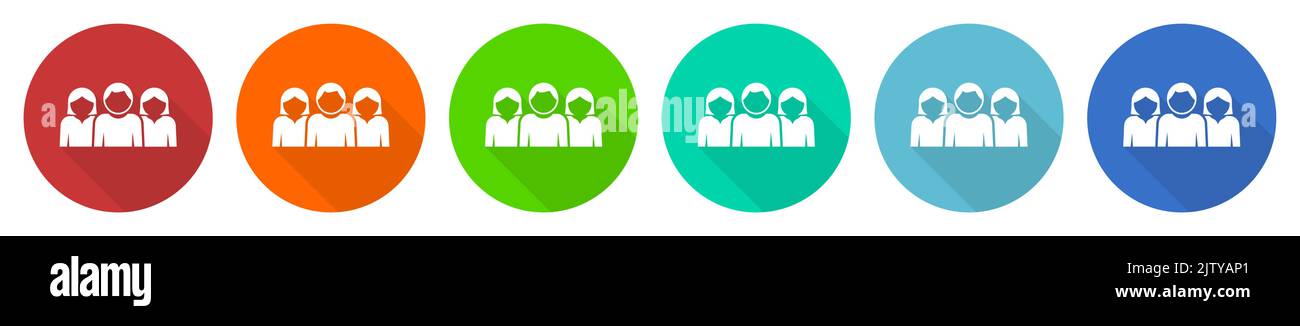 People icon set, flat design vector illustration in 6 colors options ...