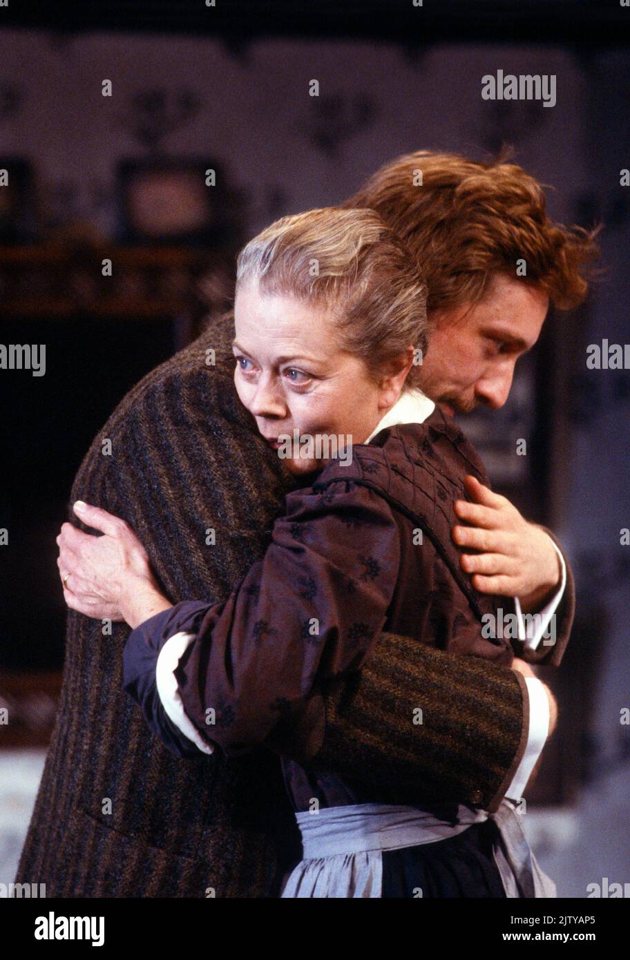 Annette Crosbie (Mrs Lambert), Neil Dudgeon (Ernest Lambert) in A COLLIER'S FRIDAY NIGHT by D.H. Lawrence at the  Greenwich Theatre, London SE10 26/10/1987  design: Kenny Miller  lighting: Gerry Jenkinson  director: John Dove Stock Photo