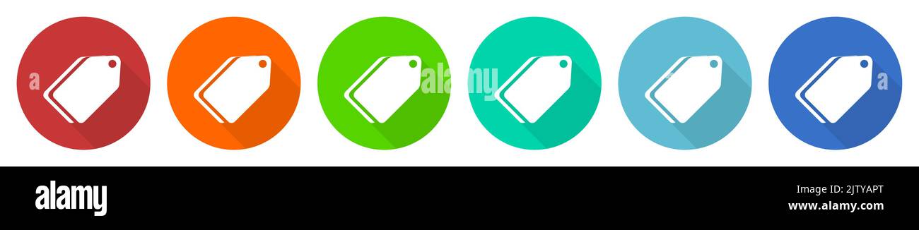 Label ticket icon set, flat design vector illustration in 6 colors ...