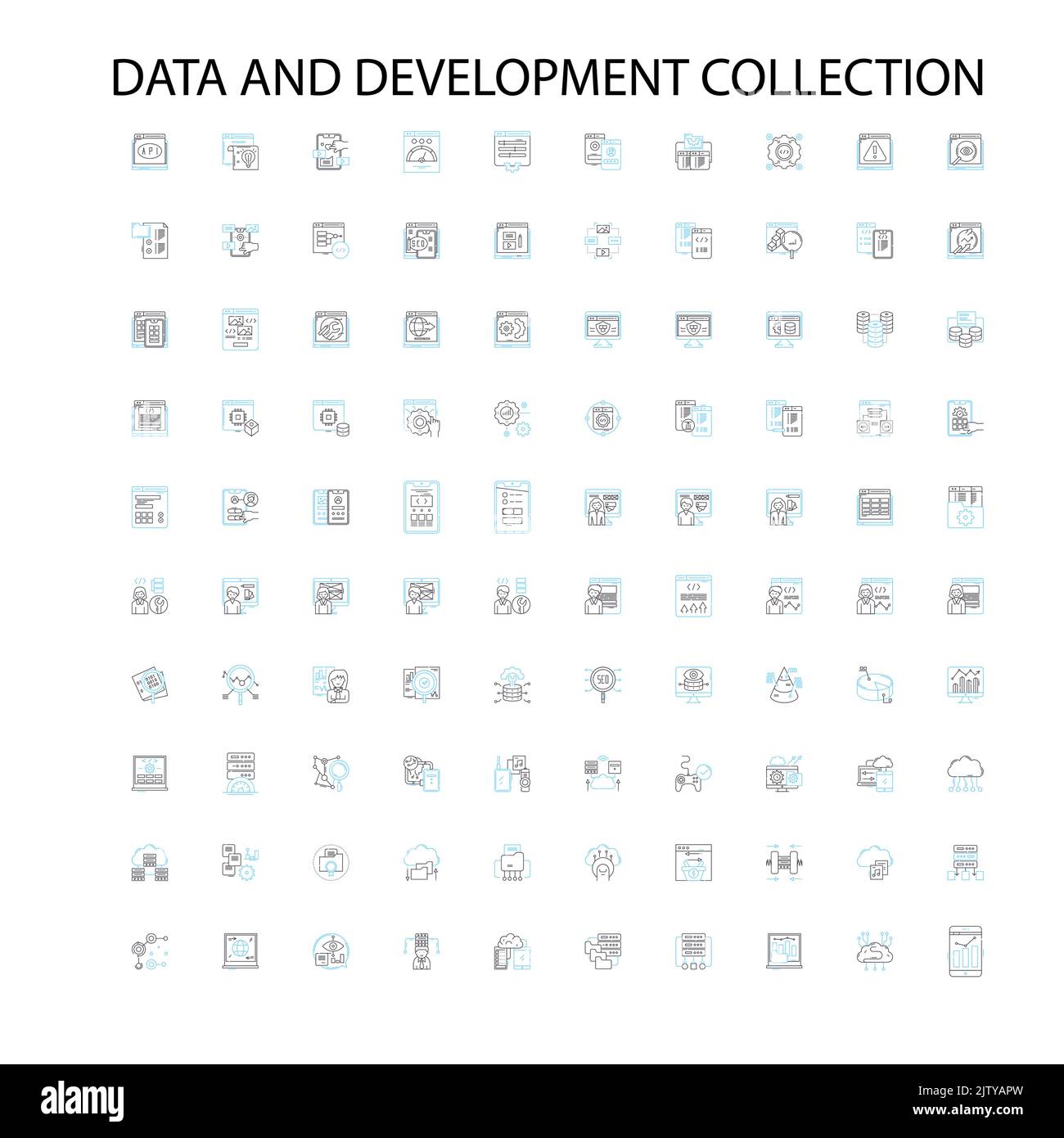 data and development collection icons, signs, outline symbols, concept linear illustration line collection Stock Vector