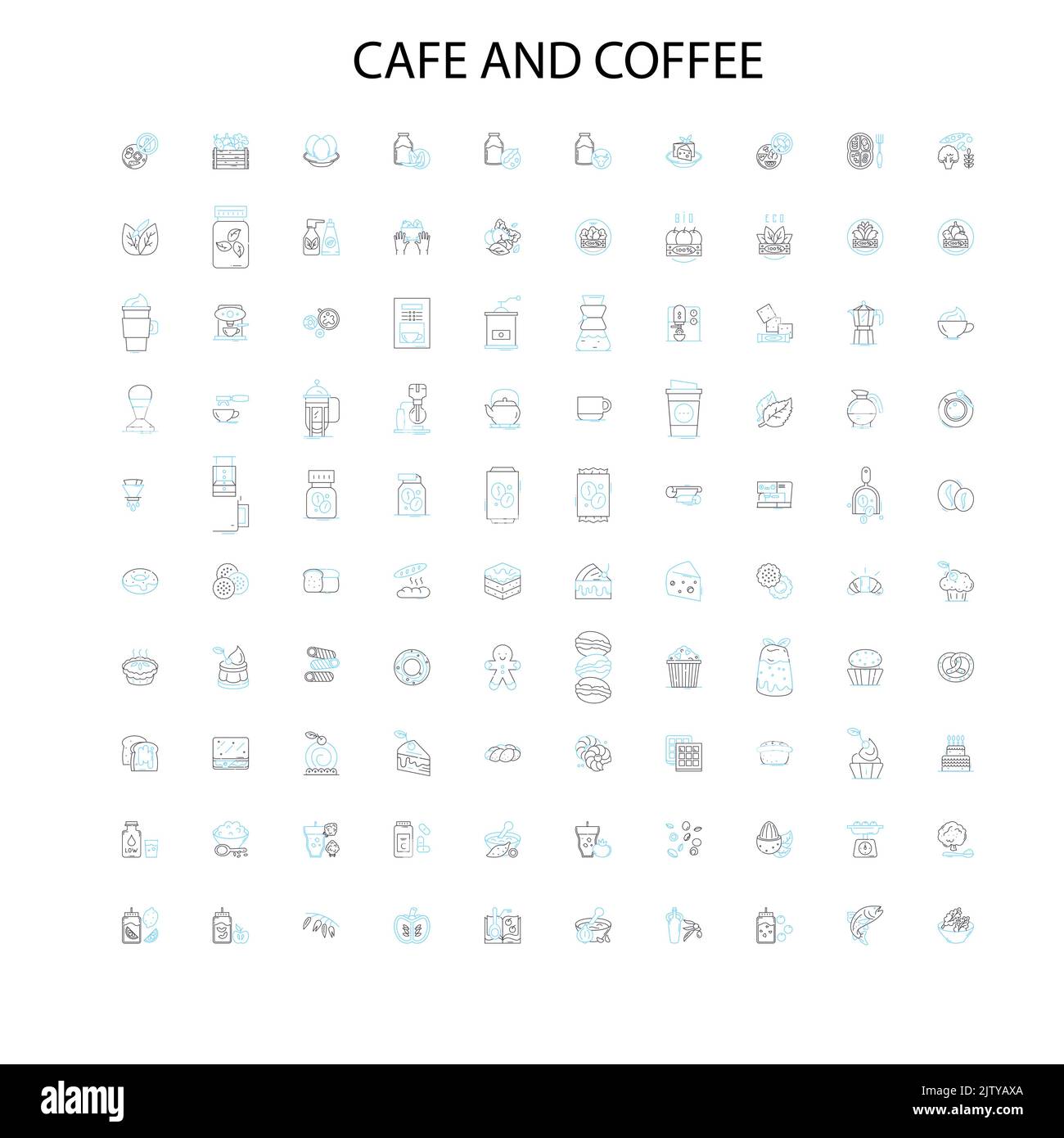 cafe and coffee icons, signs, outline symbols, concept linear