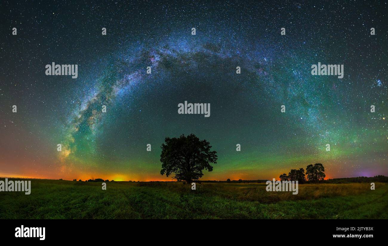 Panorama view of milky way in the night sky, deep starry sky with Milky ...