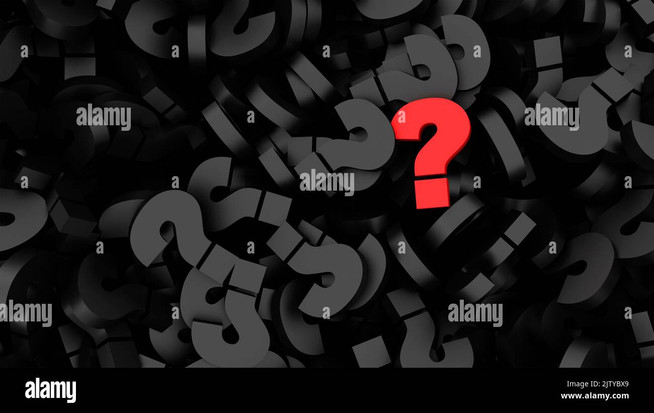 question mark on black background on single standing out Stock Photo