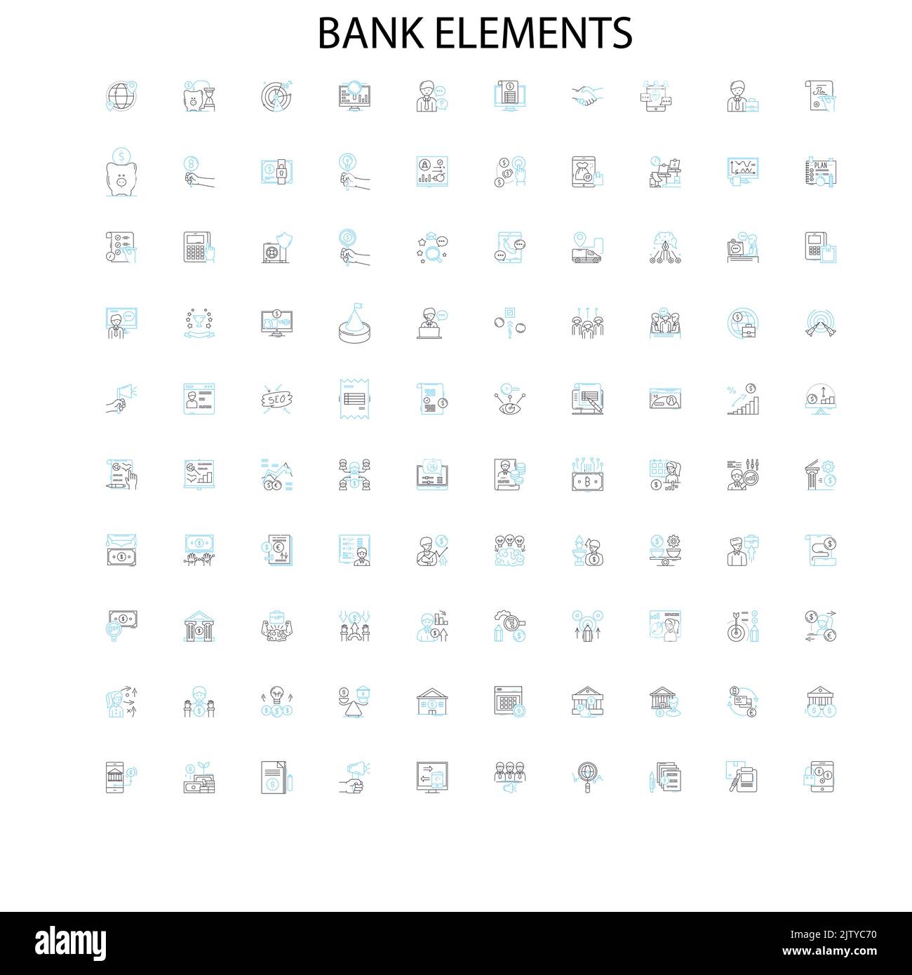 bank elements icons, signs, outline symbols, concept linear illustration line collection Stock Vector