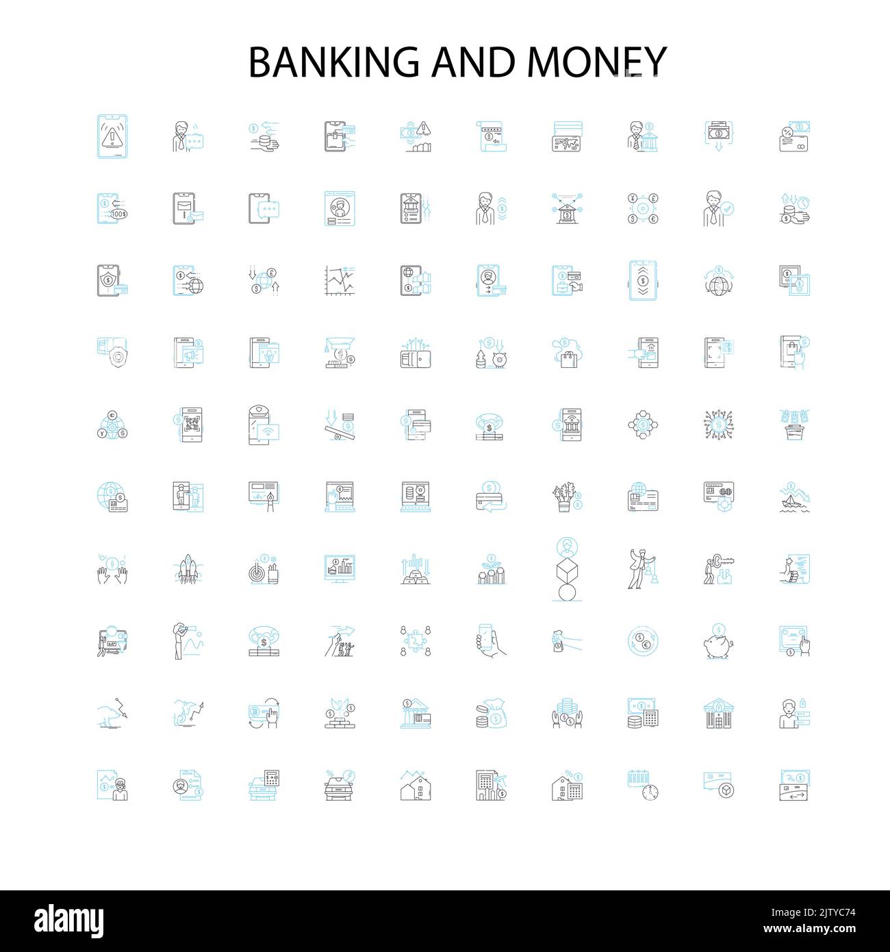 banking and money icons, signs, outline symbols, concept linear illustration line collection Stock Vector