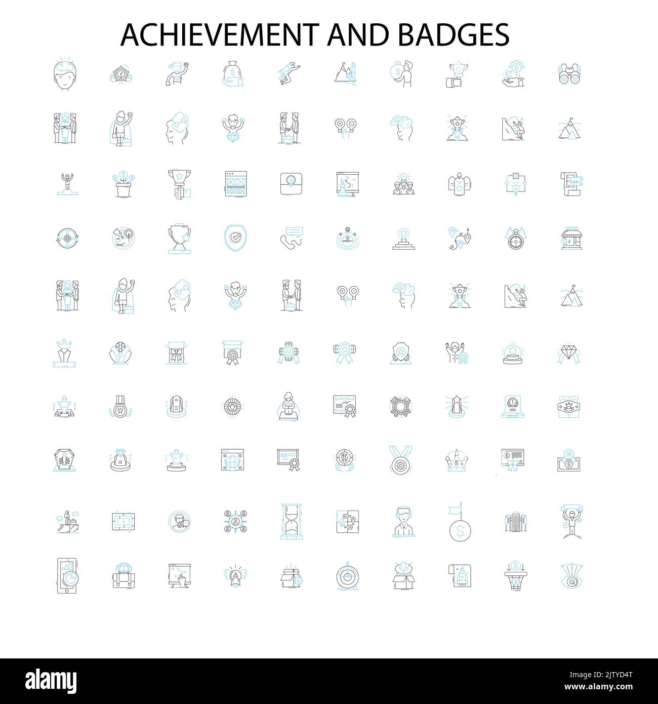 achievement and badges icons, signs, outline symbols, concept linear illustration line collection Stock Vector