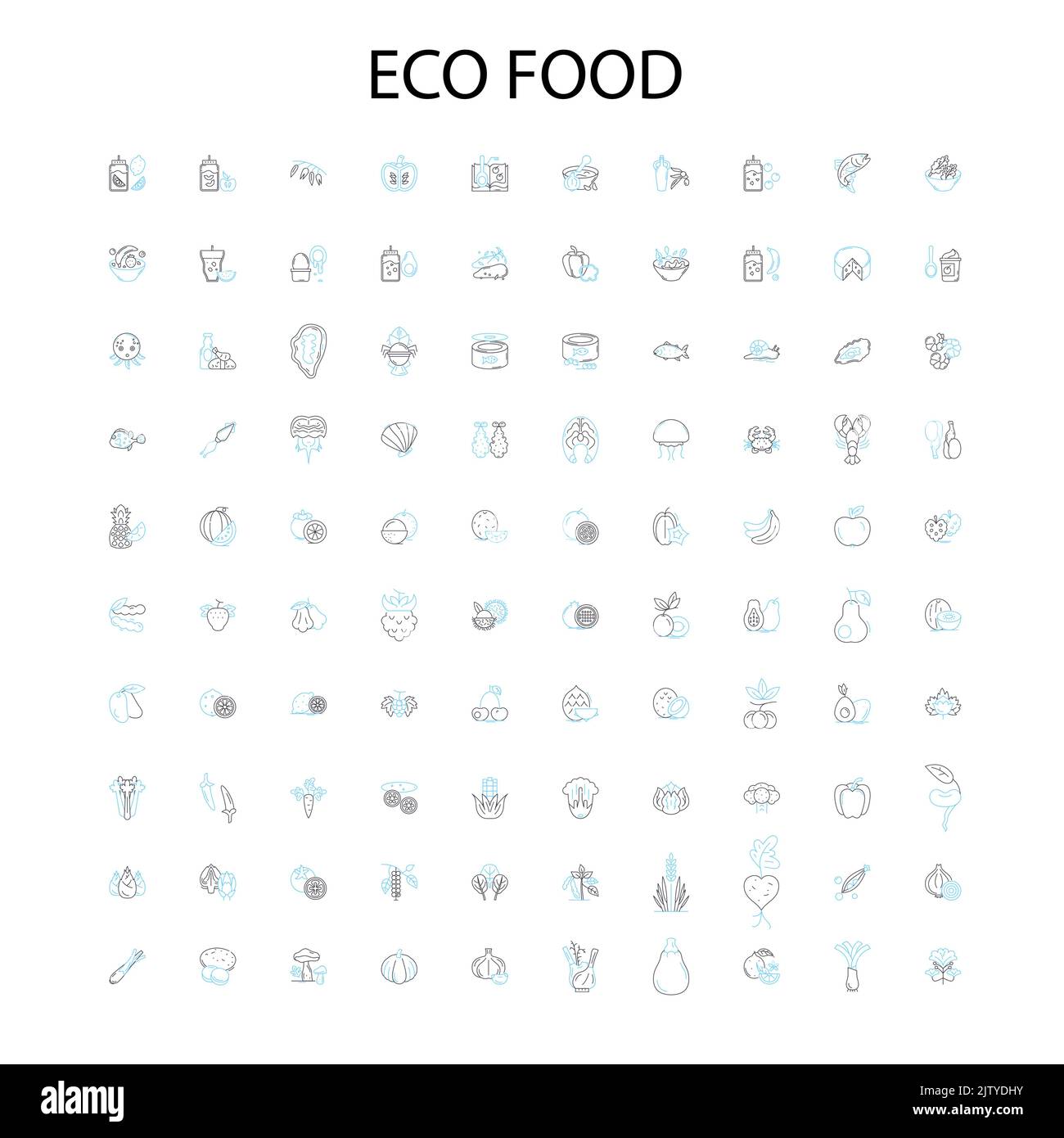 eco food icons, signs, outline symbols, concept linear illustration line collection Stock Vector
