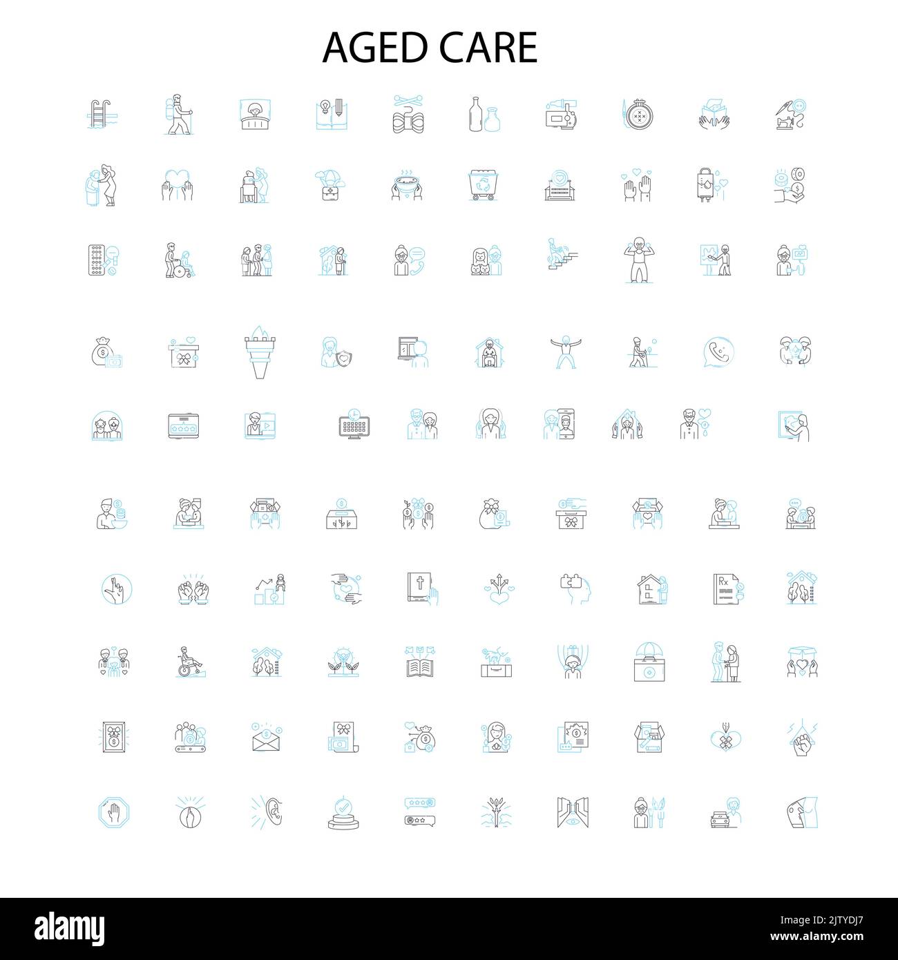 aged care icons, signs, outline symbols, concept linear illustration line collection Stock Vector