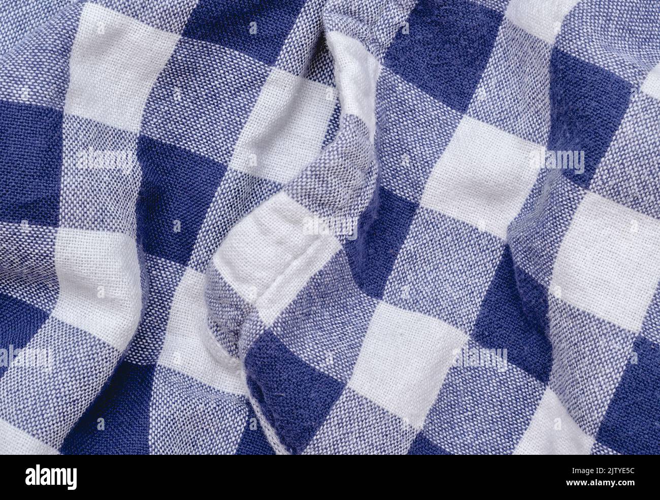 Blue and white checkered kitchen towel detail Stock Photo