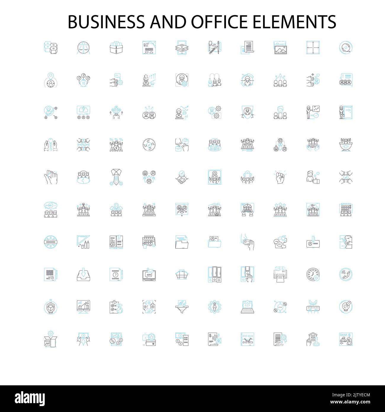 business and office elements icons, signs, outline symbols, concept linear illustration line collection Stock Vector
