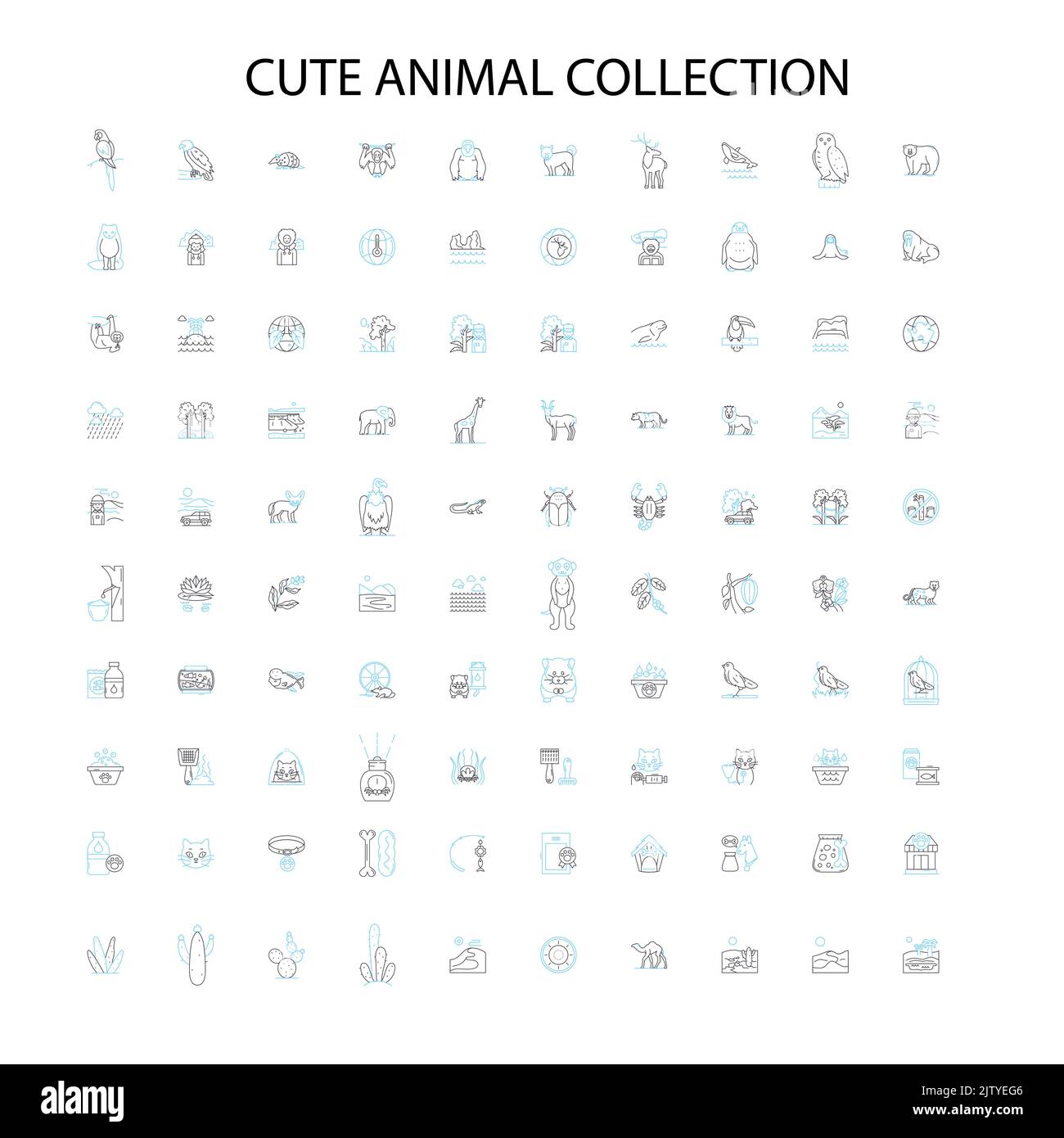 cute animal collection icons, signs, outline symbols, concept linear