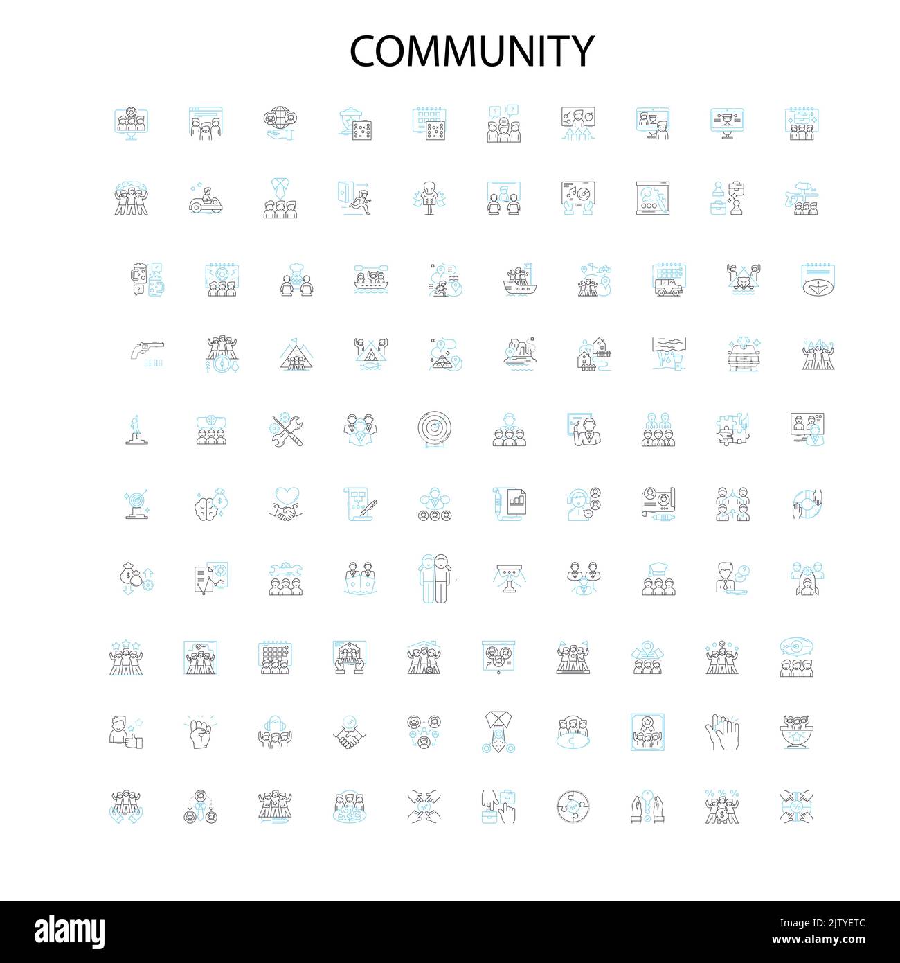 community icons, signs, outline symbols, concept linear illustration