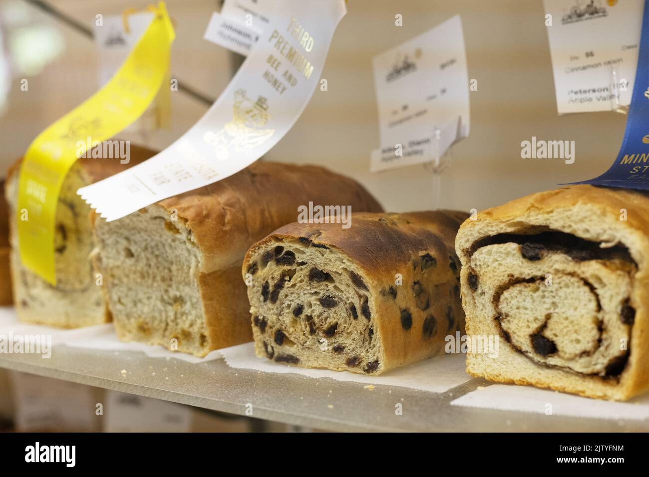 Display of bread baking competition at the Minnesota State Fair in St