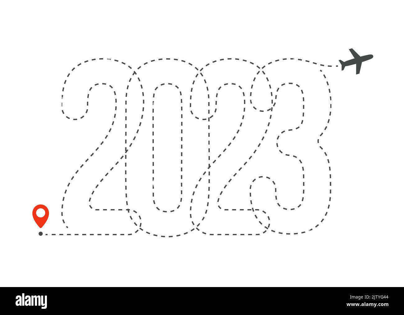 2023 numbers aircraft route for travelers. Event poster, greeting card cover, 2023 calendar design, invitation to celebrate New Year and Christmas Stock Vector