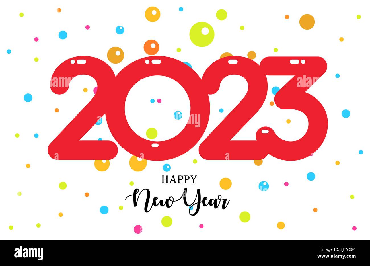 2023 numbers in cartoon style with color balloons. Happy New Year event poster, greeting card cover, 2023 calendar design, invitation to celebrate New Stock Vector