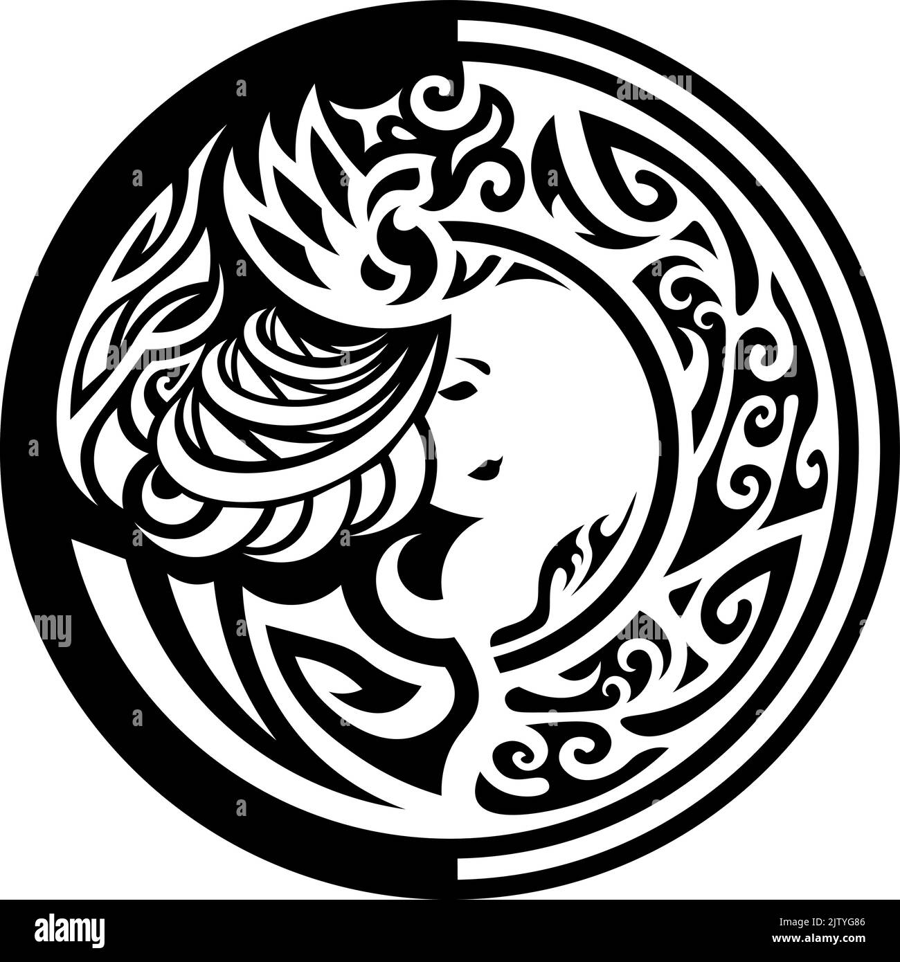 abstract celtic scandinavian illustration of valkyrie or witch with tribal ornament Stock Vector