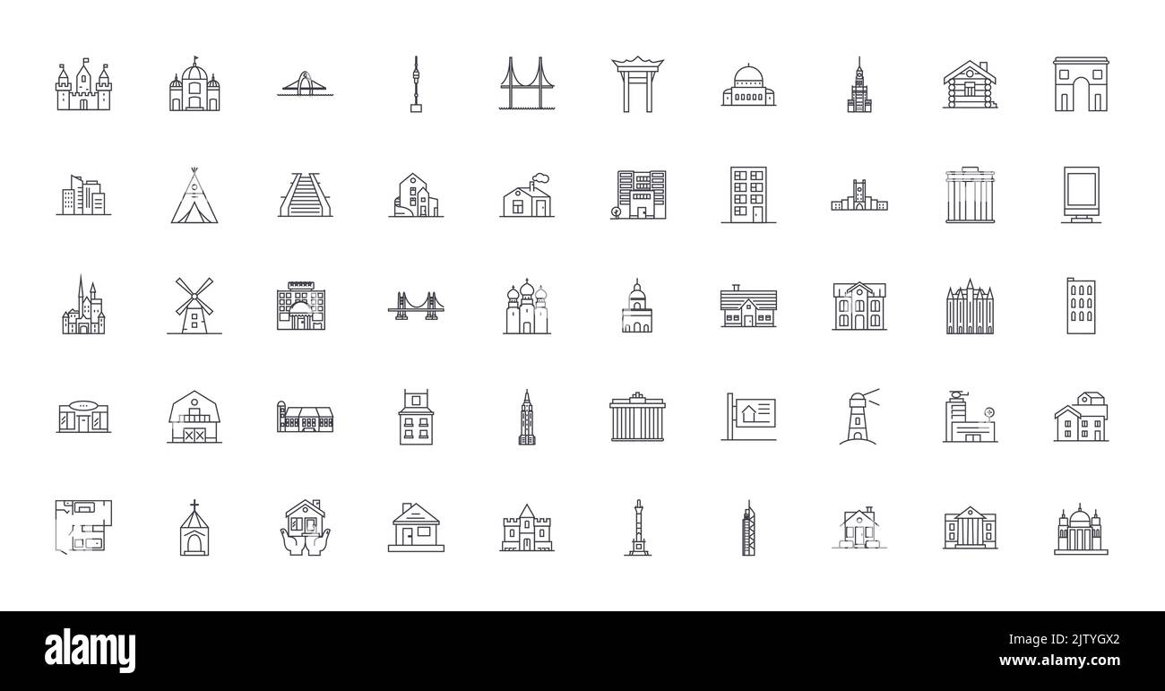 Buildings set ideas, linear icons, line signs set, vector collection Stock Vector