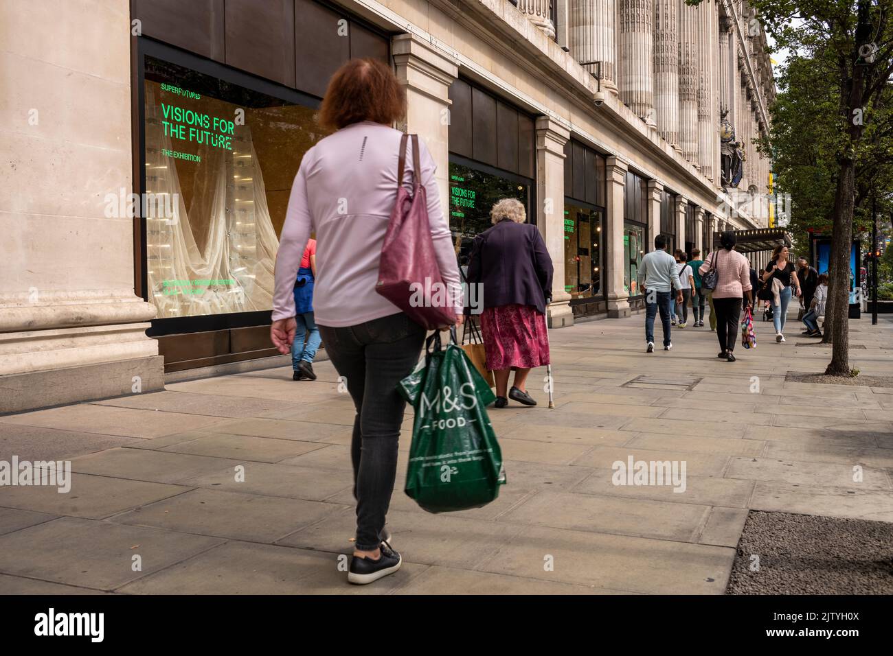 Oxford Street, London, UK. 2nd Sep, 2022. Very few shoppers and tourist on Oxford Street, the main shopping street in London. Signs of the cost of living crisis and high inflation rate of over 10 percent, the highest since February 1982. Credit: Rena Pearl/Alamy Live News Stock Photo