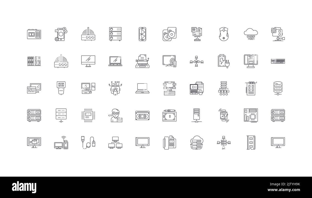 Computer, technology set ideas, linear icons, line signs set, vector collection Stock Vector