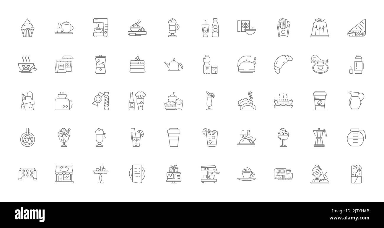 Cafe ideas, linear icons, line signs set, vector collection Stock Vector