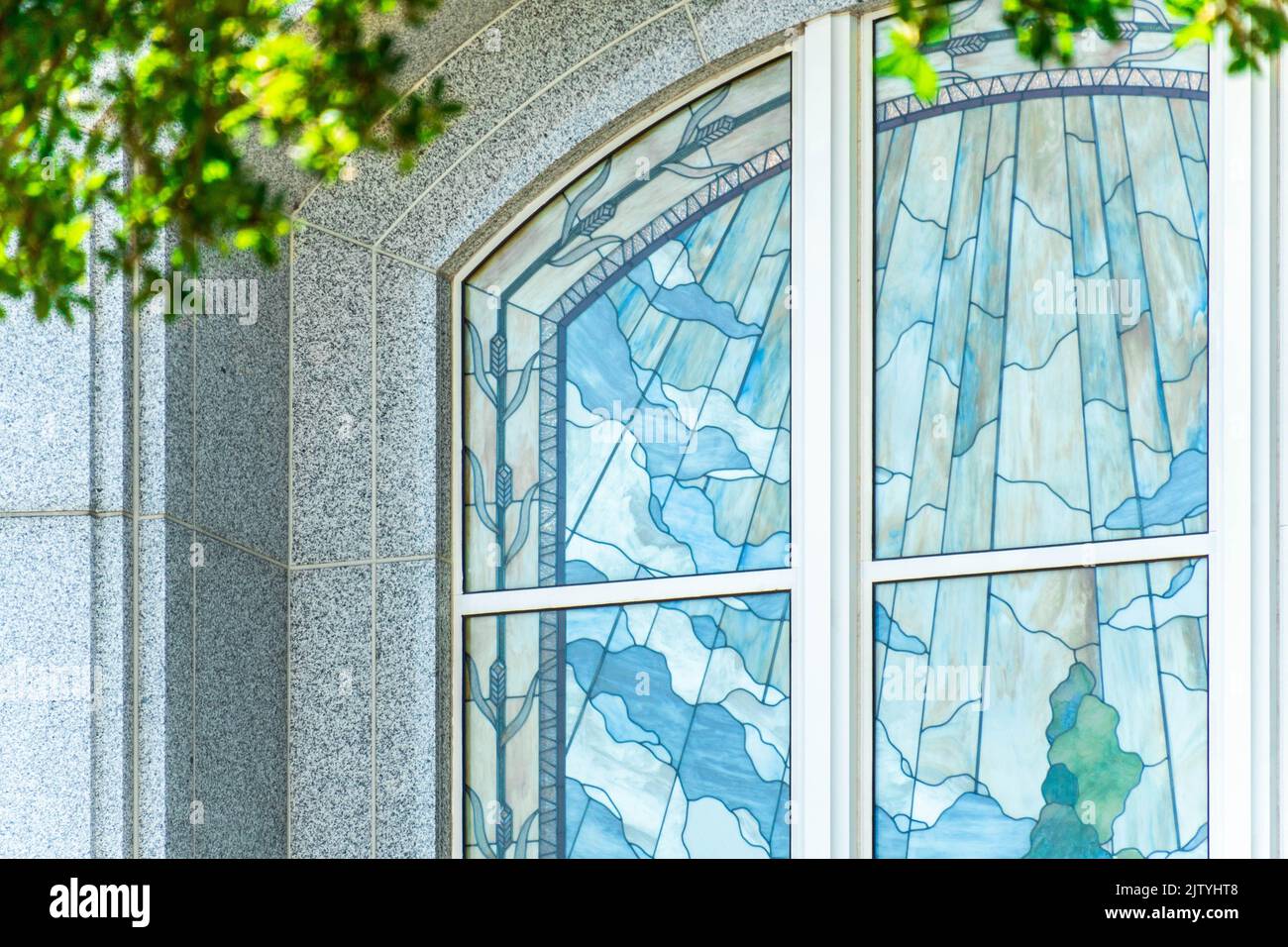 Stained glass window of the San Antonio LDS Temple Stock Photo Alamy