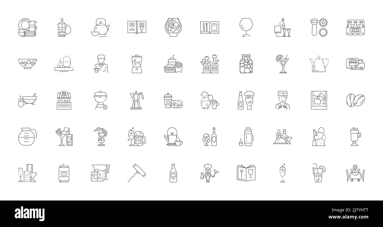 Bar concept illustration, linear icons, line signs set, vector collection Stock Vector