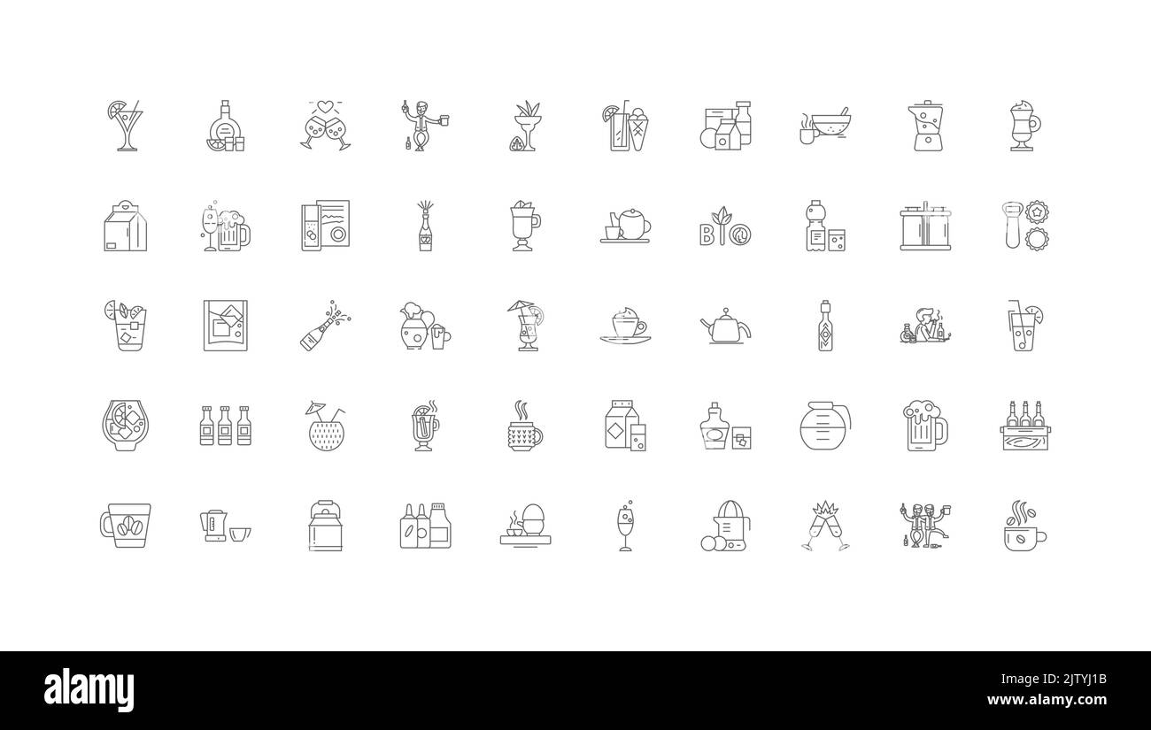 Drinks concept illustration, linear icons, line signs set, vector collection Stock Vector