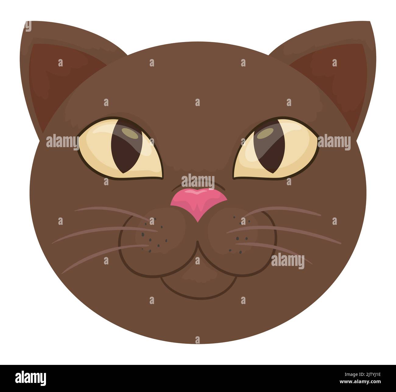 Isolated cat head with brown fur, yellow eyes and looking at the top, over white background. Stock Vector