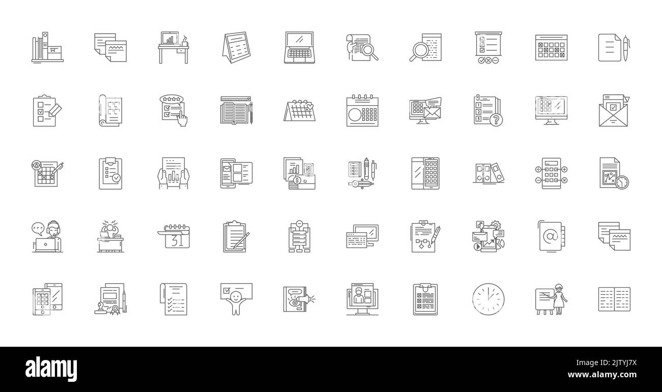 Calendar concept illustration, linear icons, line signs set, vector collection Stock Vector