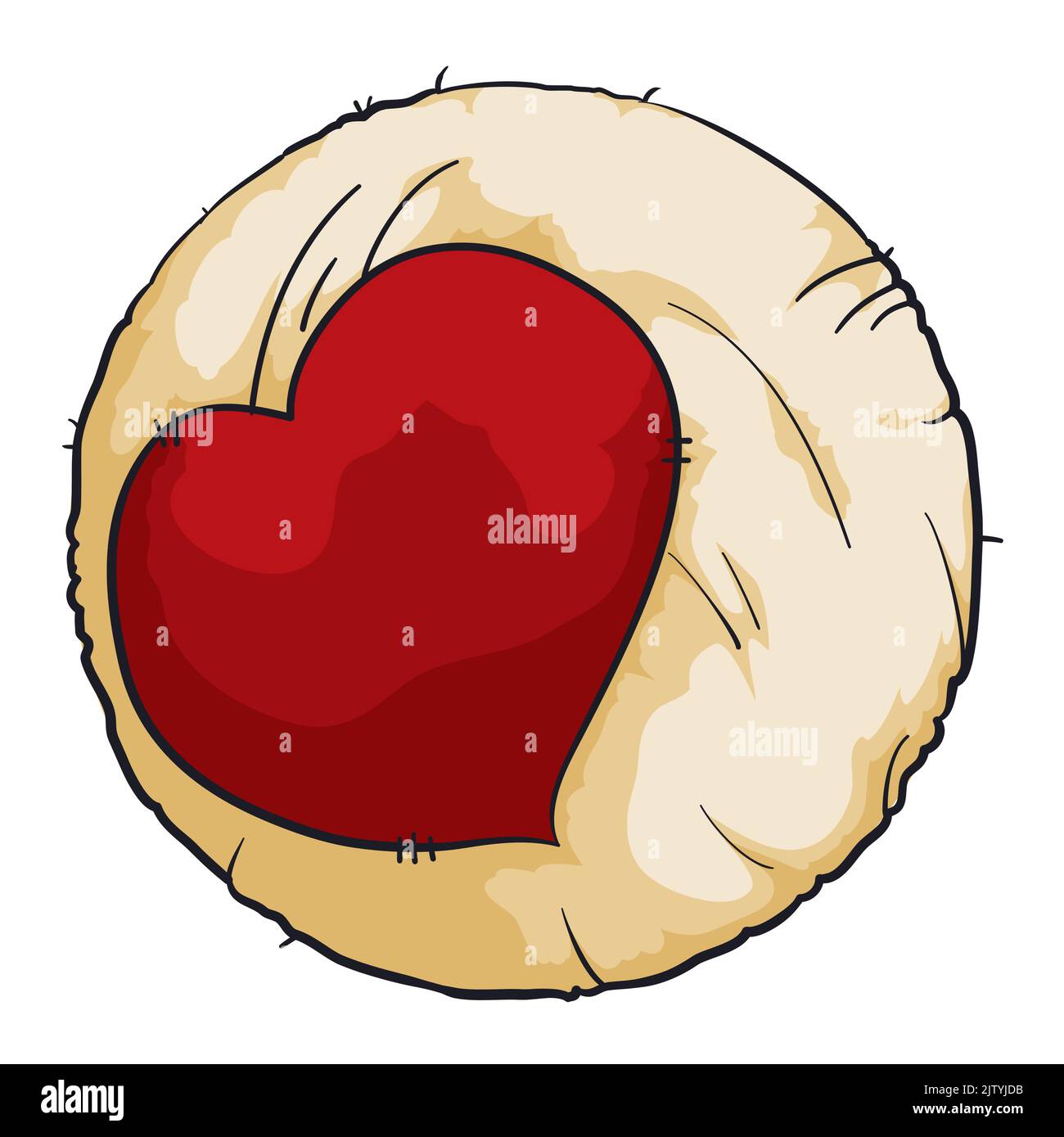 Isolated ball of yard with red heart patch stitched, over white background. Stock Vector