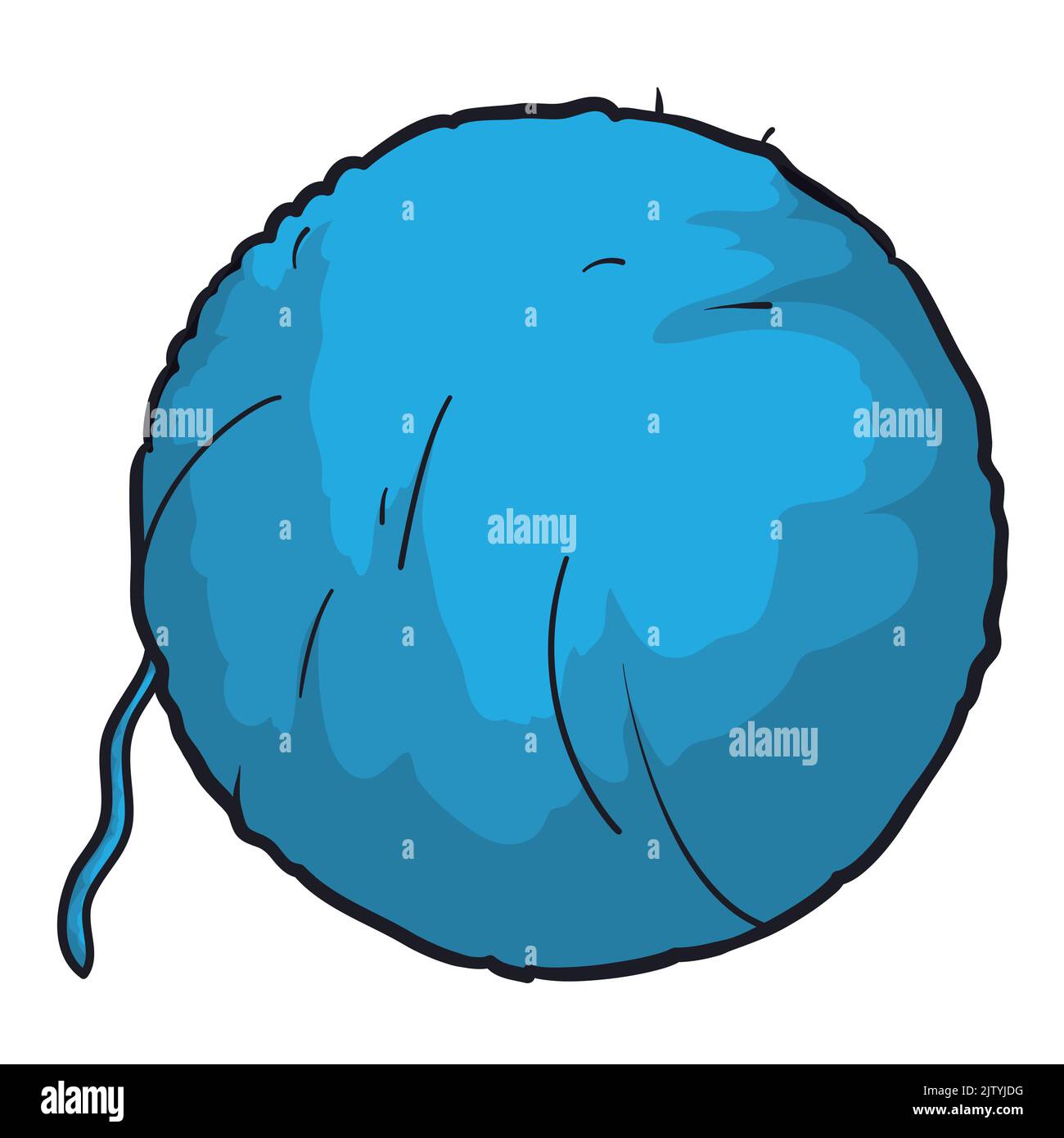 Isolated blue ball of yarn with one unleashed thread, in cartoon style