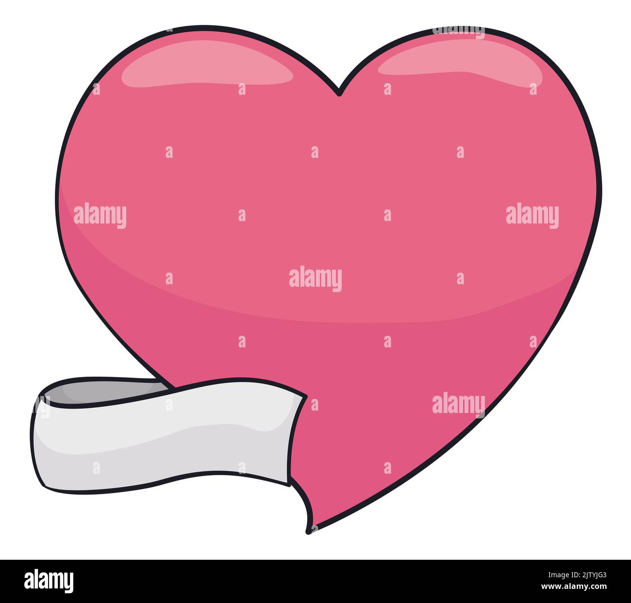 Giant heart shape of pink color, wrapped with white empty ribbon, isolated over white background. Stock Vector