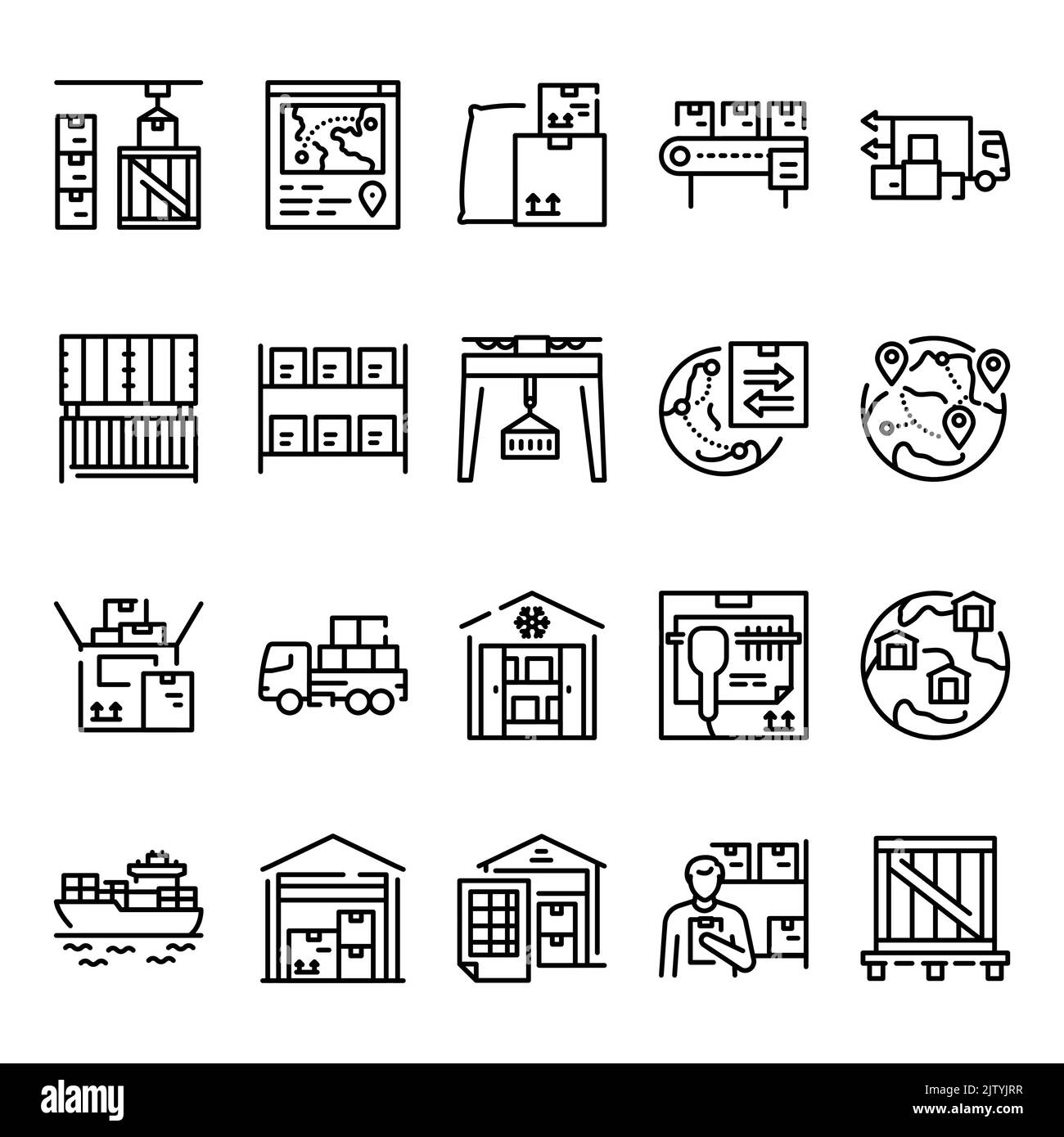 Warehouse and stockpile color line icons set. Pictogram for web page