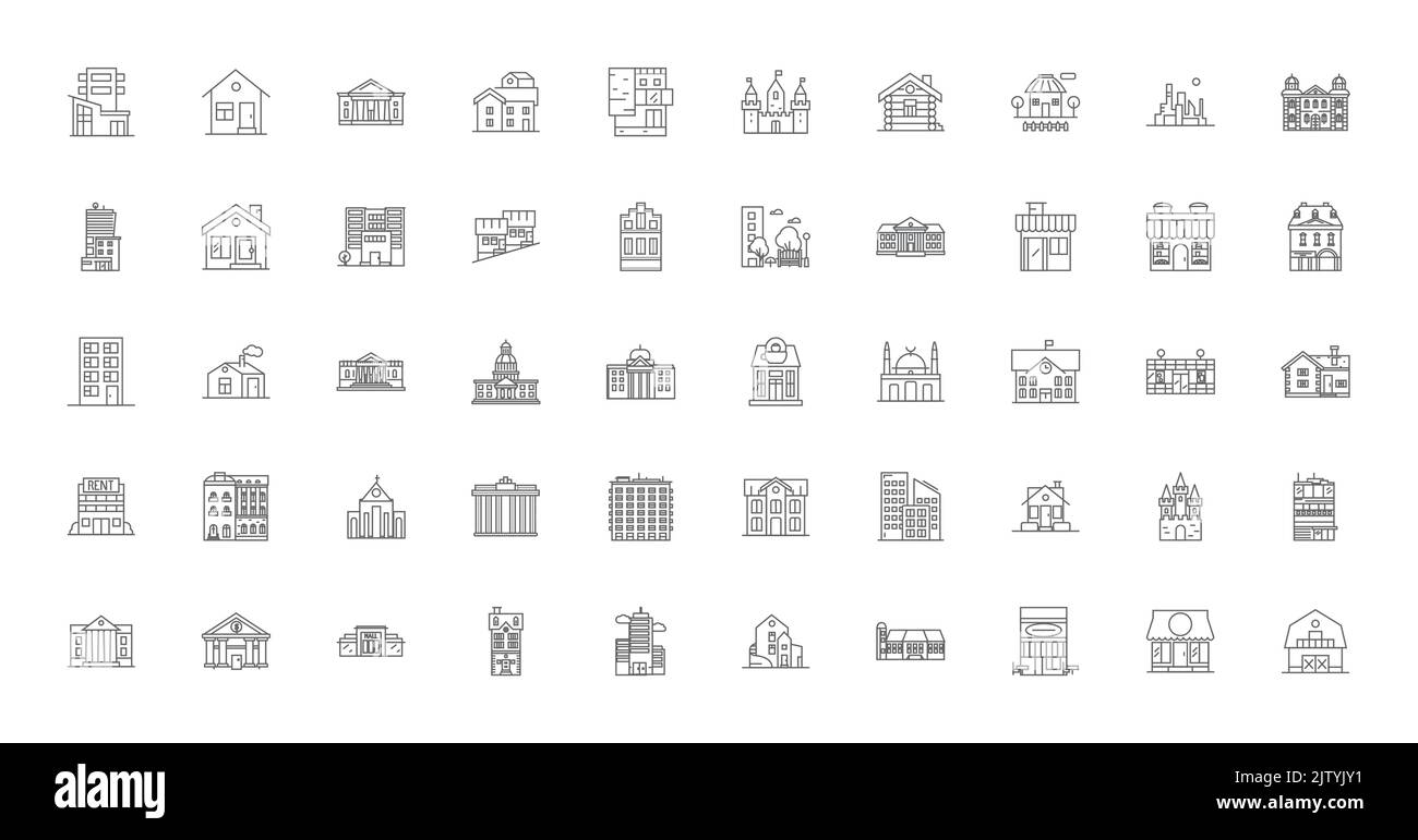 Buildings ideas, linear icons, line signs set, vector collection Stock Vector