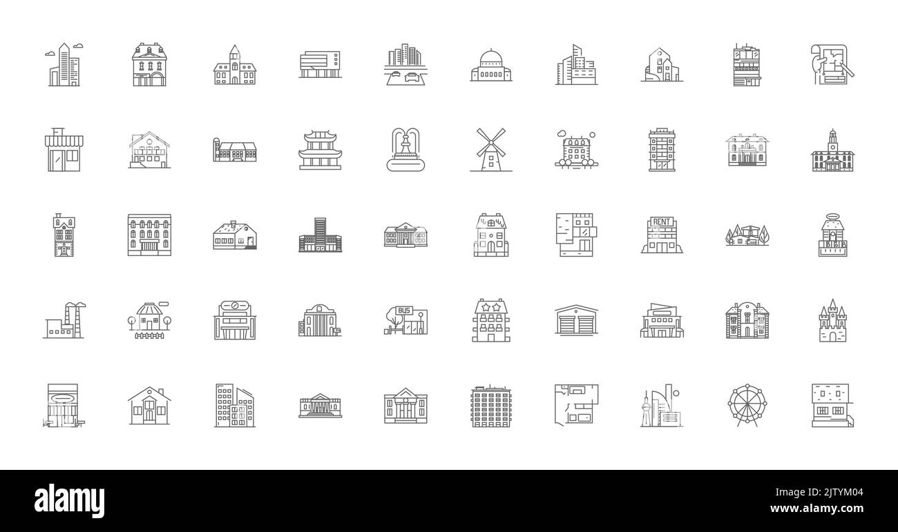 Architecture ideas, linear icons, line signs set, vector collection Stock Vector