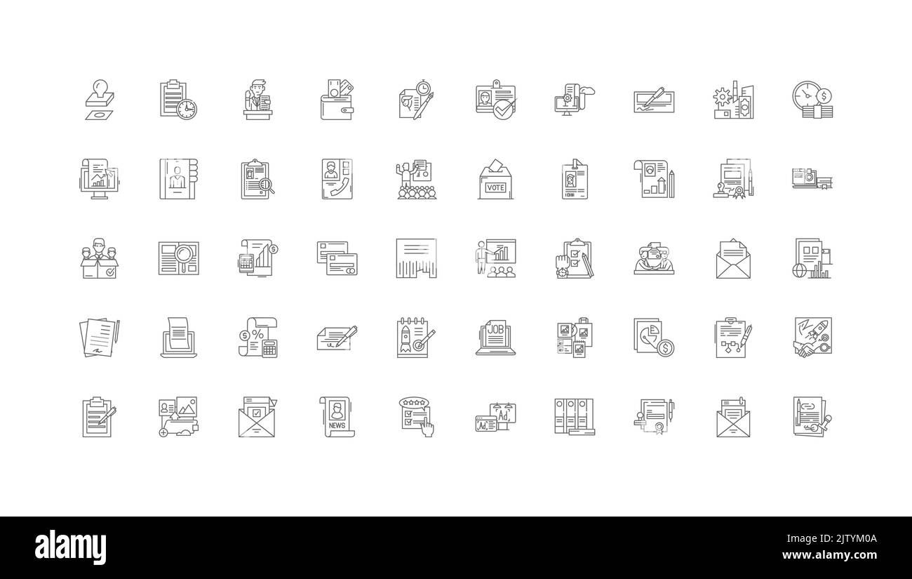 Document concept illustration, linear icons, line signs set, vector ...