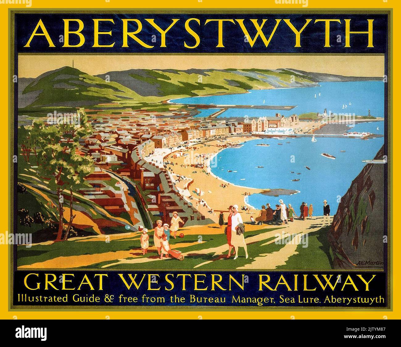 ABERYSTWYTH Vintage Great Western Railway Travel Poster 1930s for Aberystwyth Wales Great Britain UK Stock Photo