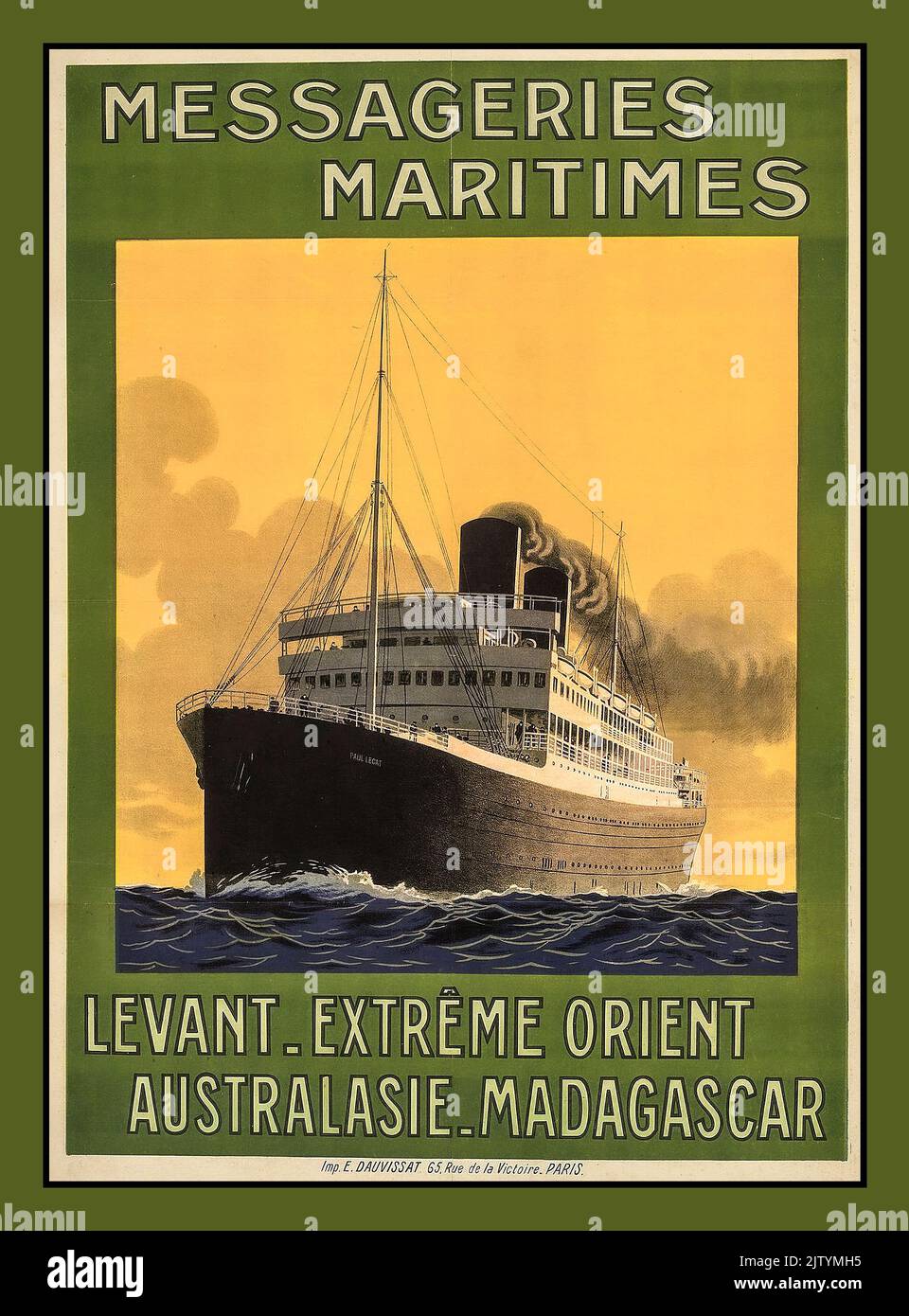 Vintage French Ocean Cruising Liner 'Messageries Maritimes' Levant-Extreme Orient-Australasie-Madagascar. Printed and Produced in Paris France Stock Photo